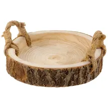 meberg IK8635 Dekotablett Holz 30 cm Braumrinde Holztablett rund rustikal Serviertablett mit Griffen Tischdekoration Landhaus
