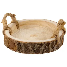 meberg IK8635 Dekotablett Holz 30 cm Braumrinde Holztablett rund rustikal Serviertablett mit Griffen Tischdekoration Landhaus