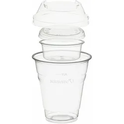 VEPATIM 100x BIO Trinkbecher 300ml + Domdeckel+ 60ml Einsatzbecher stapelbar PLA