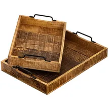 amagohome Serviertablett Holztablett Set 2 Stück 46x31cm Tablett Holz Serviertablett Deko Tablett Mangoholz