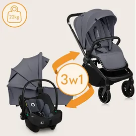 lionelo MIKA PLUS 3in1 Buggy 0-48 Monate bis zu 22 kg Babywagen bis zu 9 kg Kindersitz Babytrage bis zu 13 kg, Rückenlehne verstellbar, Dämpfung, 360° Räder, XXL-Verdeck