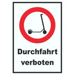 E- Scooter Durchfahrt verboten Schild Elektro -Tretroller Roller A0 (841x1189mm)