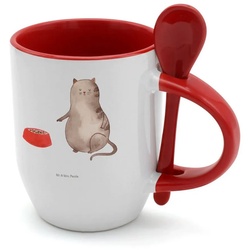 Mr. & Mrs. Panda Tasse Katze fressen – Weiß – Geschenk, Tasse, Kaffeebecher, Katzenmotive, K, Keramik weiß