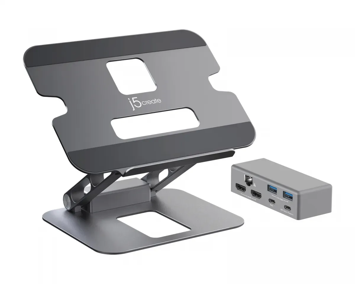 j5create Verstellbarer Laptopständer aus Aluminium mit Dual HDMI 4K USB-C Mini