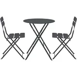 Klappbarer runder Gartentisch und 2 klappbare Stühle in Anthrazitgrau