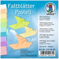 Ursus 3156899 - Faltblätter Pastell, 10 x 10 cm, 130 g/qm, 100 Blatt in 10 verschiedenen Farben, aus Tonzeichenpapier, durchgefärbt, ideale Grundlage für vielseitige Bastelarbeiten