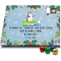 Mr. & Mrs. Panda Schoko Adventskalender Pinguin Surfer - Blau Pastell - Geschenk, optimistisch, Urlaub, Wellen, Wellen reiten, Portugal, Schokolade... - Blau