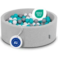 KiddyMoon Bällebad 90X30cm/200 Bälle ∅ 7Cm Bällepool Mit Bunten Bällen Für Babys Kinder Rund, Hellgrau: Grau/Weiß/Türkis