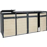 Mendler 4er Mülltonnenverkleidung HWC-J82, Mülltonnenbox, erweiterbar, Metall 100kg, anthrazit ~ Buche-Holzoptik hellbraun
