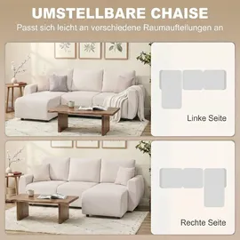 Homcom Ecksofa mit Schlaffunktion 3er Schlafsofa mit Umkehrbarer Chaiselongue - Creme