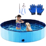 Icelus 120 * 30 cm Hundepool,Faltbarer Hunde Planschbecken Swimmingpool Katzen Hundebadewanne Pool Für Hund Katze PVC Rutschfester Haustier Badewan