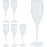 Relaxdays Sektgläser Kunststoff, 6er Set, & BPA-frei, Mehrweg Champagner Gläser, 100 ml, Sektbecher, weiß