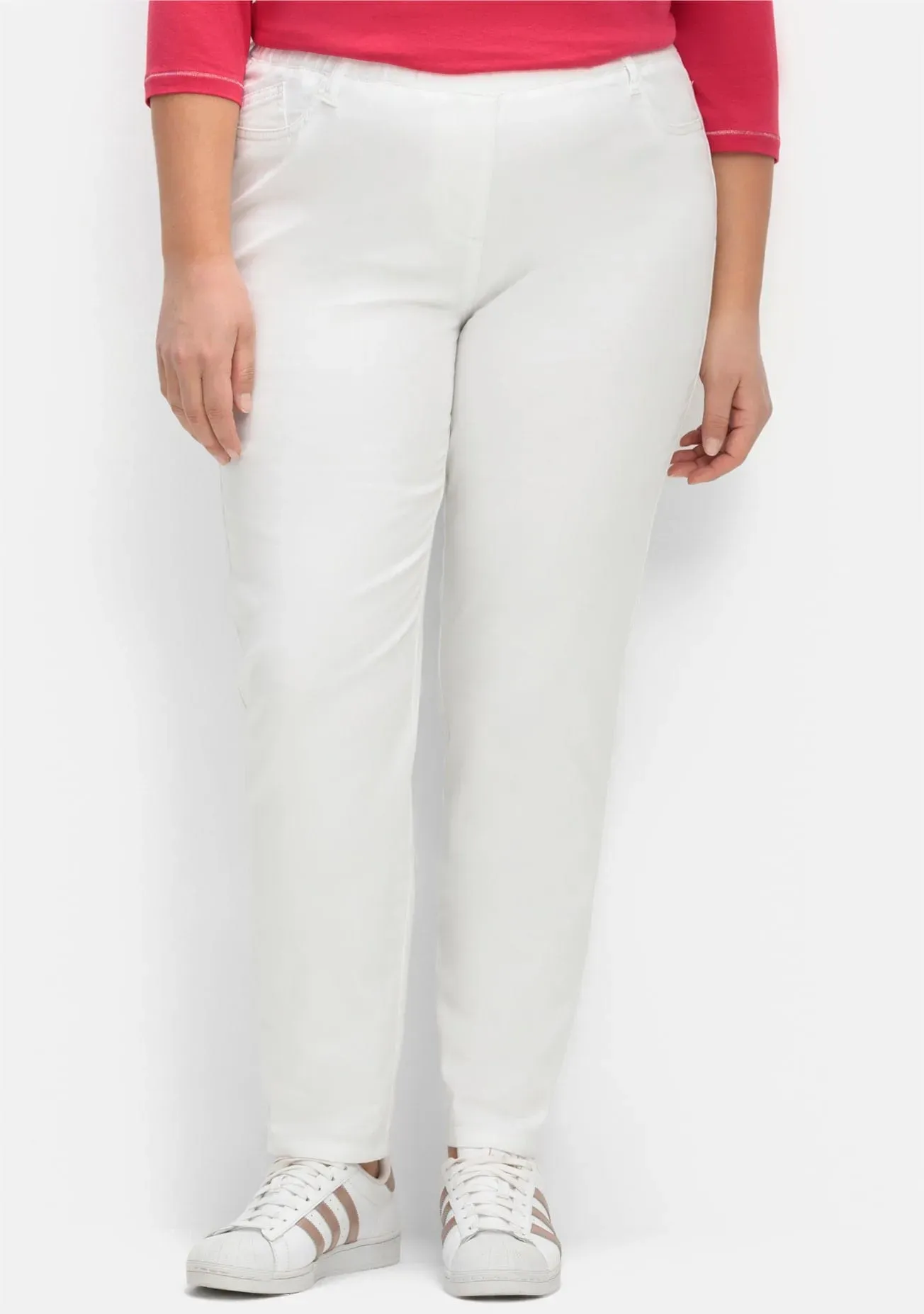 Schlupfhose SHEEGO, Damen, Gr. 40, Normalgrößen, weiß, 98% Baumwolle, 2% Elasthan, unifarben, Hosen Schlupfhose