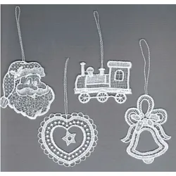 Baumbehang STICKEREIEN PLAUEN "Weihnachtsmotive" Gr. 1, weiß, B:7cm H:7cm, Polyester, Dekohänger, Baumbehang "Weihnachtsmotive"