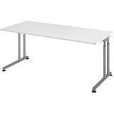 Hammerbacher höhenverstellbarer Schreibtisch weiß rechteckig, C-Fuß-Gestell silber 180,0 x 80,0 cm