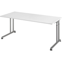 Hammerbacher höhenverstellbarer Schreibtisch weiß rechteckig, C-Fuß-Gestell silber 180,0 x 80,0 cm