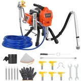 Vevor Airless-Farbspritzgerät Sprühgerät 1500 W 3300 psi, 2,65 L/min Farbsprühsystem mit Reinigungsbürste & Schlauch & Verlängerungsstange & Düsen, Farbsprühgerät für Wohnungen, Gebäude
