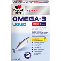 Doppelherz system OMEGA-3 LIQUID – Herzfunktion + Immunsystem – Vitamin D als Beitrag für die normale Funktion des Immunsystems – 450ml