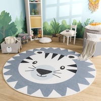 TT Home Waschbarer Kinderteppich Teppich Kinderzimmer Rund Spielteppich Löwe Bär Muster, Farbe:Grau Beige, Größe:160 cm Rund