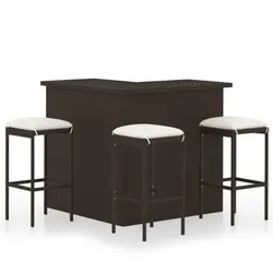 4-tlg. Gartenbar-Set mit Kissen Poly Rattan Braun