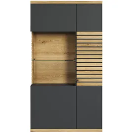 trendteam smart living - Highboard Schrank Vitrine - Wohnen - Norris - Aufbaumaß (BxHxT) 80 x 146 x 37 cm - Farbe Anthrazit mit Coast Evoke Eiche - 230286084