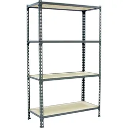 SimonRack Maderclick schraubenloses Metallregal 4 Böden. Farbe grau/holz 1500x1200x500 mm