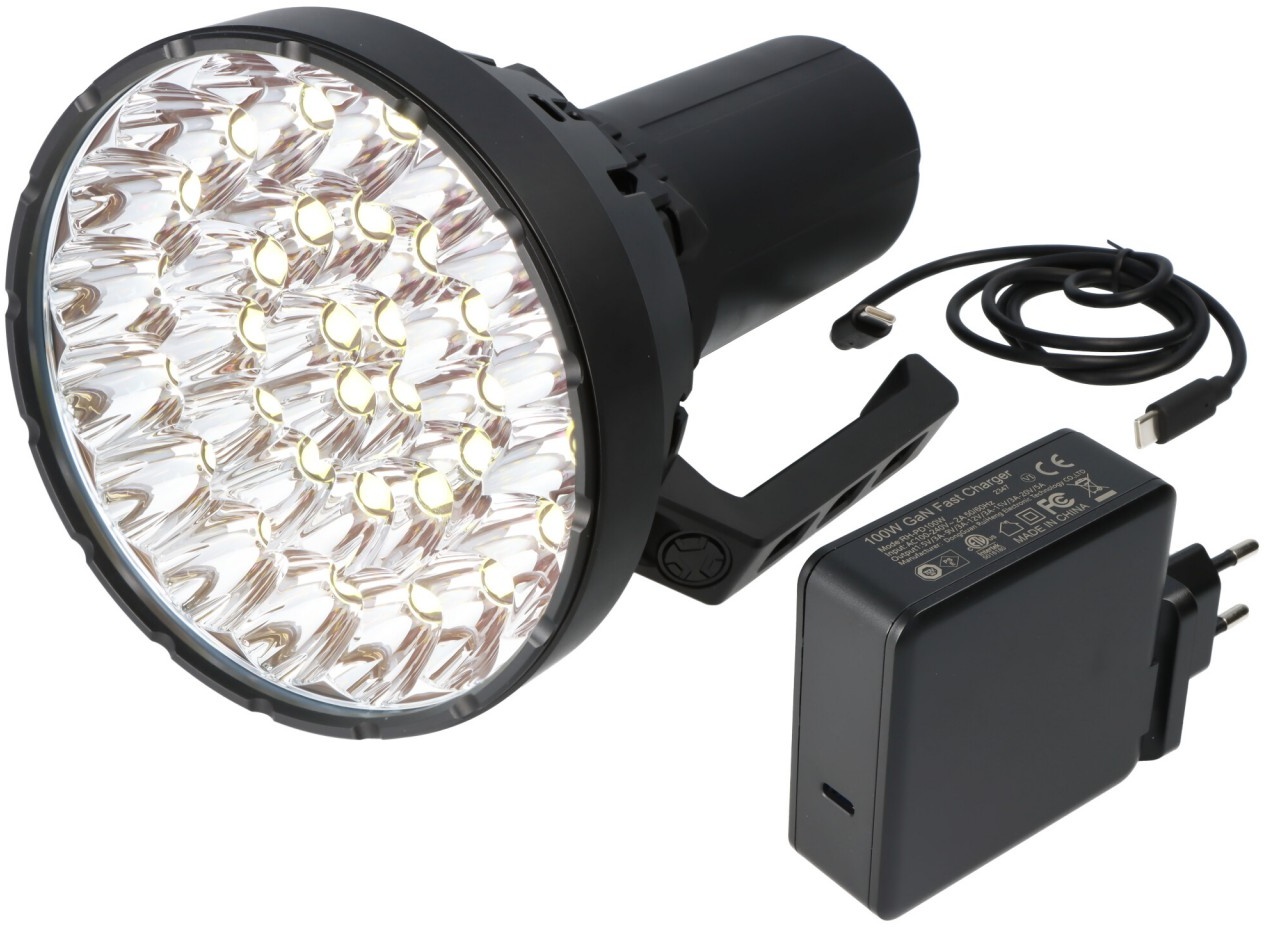 Imalent MS32 LED Taschenlampe mit 200.000 Lumen, 1.618 Meter Leuchtweite, 32 Stück CREE XHP70.2, mit neuem Kühlsystem, inkl. Li-Ion Akkupack