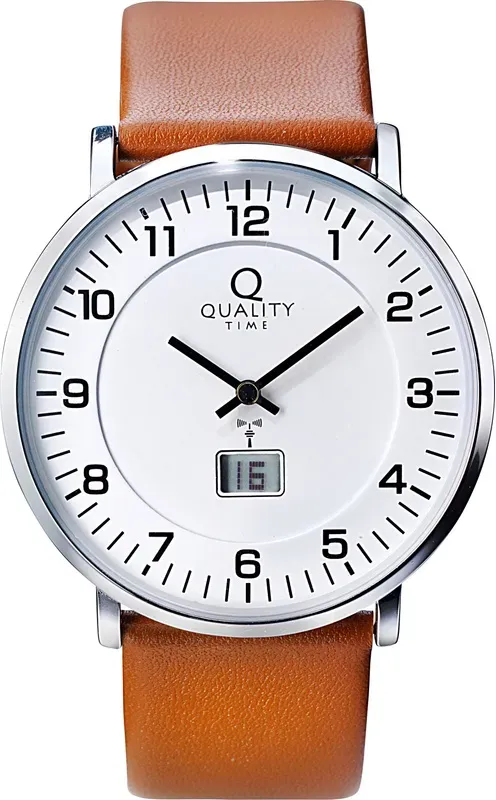 Qt Herren Funk-Armbanduhr "Wireless" Leder, (Farbe: Braun)