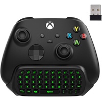 MoKo Xbox Mini Tastatur, 2.4G Empfänger Wireless Chatpad Game Tastatur mit Headset Green Hintergrundbeleuchtung Audio Jack, Kompatibel mit Xbox One S/Xbox One Elite, Xbox Series X/Series S, Schwarz