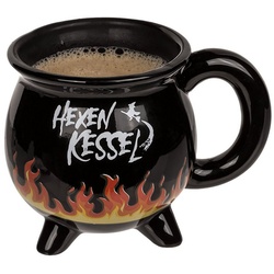 Haus und Deko Geschirr-Set Tasse Becher Zauber Effekt Keramik Kaffeebecher Teetasse 400 ml Hexenk (1-tlg), Keramik schwarz