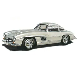 Fototapete PAPERMOON "MB300SL GULLWING 1954 -VINTAGE AUTO ILLUSTRATION RETRO", bunt, B:3,50m L:2,60m, Vlies, Tapeten