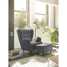 ed exciting design "Oskar", grau (dunkelgrau), B:78cm H:102cm T:98cm, 92% Polyester, 8% Nylon, Sessel, Ohrensessel, mit Massivholzfüßen