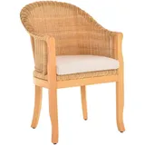 Krines Home Relaxsessel Rattan-Sessel mit Holzbeinen, Sessel aus echtem Rattan- mit Polster, Rattanstuhl gelb