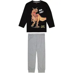 DINO WORLD Kinder 2-teiliger Pyjama für Jungen Schlafanzug-Set mit Dino-Print Baumwoll-Homewear schlichte Hose Nachtwäsche 44040452 Schwarz/Grau - 94