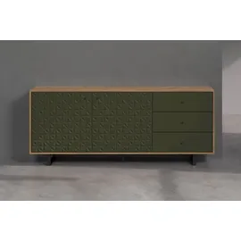 trendteam Sentra 183 x 75 x 40 cm dunkelgrün/Eiche mit 2 Türen und 3 Schubladen / dunkelgrün