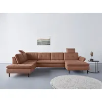 Wohnlandschaft INOSIGN "Birkholm U-Form", braun (haselnuss), B:347cm H:83cm T:226cm, 100% Polyester, Sofas, Wohnlandschaft, Armlehnverstellung, auch in Easy Clean Bezug - mit Wasser zu reinigen
