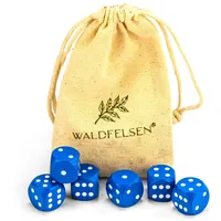 Waldfelsen 6, 12, 20, 30 oder 50 hochqualitative Holzwürfel aus echtem Buchenholz Augenwürfel Spielwürfel aus Holz in 16 mm Standardwürfel mit Stoffbeutel Würfelset (Blau, 6 Stück)