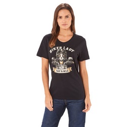 RAHMENLOS Biker Cat Damen T-Shirt schwarz, XL
