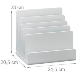 Relaxdays Dokumentenhalter Bambus, Briefablage, 5 Fächer Ordnungssystem, Schreibtisch Organizer HBT 23x24,5x20,5cm, weiß