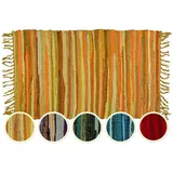 Marrakesch Orient & Mediterran Interior MARRAKESCH Teppich Läufer handgewebt Callum Grau Cotton Rug klein 50x90 cm | Boho Streifen Teppiche aus Baumwolle mit Fransen | Fußmatte Vorleger | Wohnzimmer, Küche, Flur
