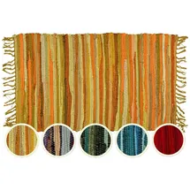 Marrakesch Orient & Mediterran Interior MARRAKESCH Teppich Läufer handgewebt Callum Grau Cotton Rug klein 50x90 cm | Boho Streifen Teppiche aus Baumwolle mit Fransen | Fußmatte Vorleger | Wohnzimmer, Küche, Flur