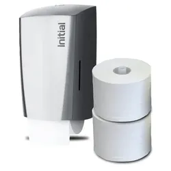 SET: Toilettenpapierspender Reflection KOMPAKT, Doppelrollenspender, Edelstahl +  4 Toilettenpapierrollen, Rentokil INITIAL