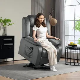 Homcom Fernsehsessel mit Aufstehhilfe Elektrisch Relaxsessel mit Liegefunktion, Vibrationsmassage, Heizfunktion, USB-Anschluss, TV-Sessel mit
