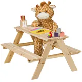 Relaxdays Kindersitzgarnitur Garten, Picknickbank, HBT: 51 x 90 x 78 cm, Kindersitzgruppe für 4 Kinder, Holz, Natur