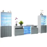 Vladon Wohnwand Granada, (Anbauwand, bestehend aus 2 Vitrinen, 1 TV-Board und LED-Beleuchtung), Weiß matt/Avola-Anthrazit (286 x 122,5 x 35 cm) grau