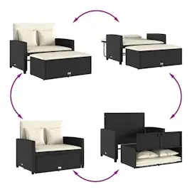 vidaXL Gartensofa mit Kissen 2-Sitzer Schwarz Poly Rattan