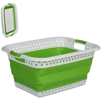 Relaxdays Wäschekorb 36 Liter, Wäschewanne Kunststoff, platzsparend zusammenklappbar, mit