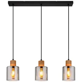 GLOBO Retro Pendelleuchte 3-flg. 64 cm rechteckig schwarz Holz Metall