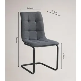 Home4You Schwingstühle 2er Set, Dunkelgrau - Schwarz matt - Webstoff - Rundrohrgestell - 2er Set