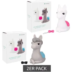 2er Pack NAVARIS Kinder LED Alpaka-Nachtlicht mit RGB-Farbwechsel batteriebetriebenes Schlummerlicht Grau/Blau oder Weiß/Rosa - 
